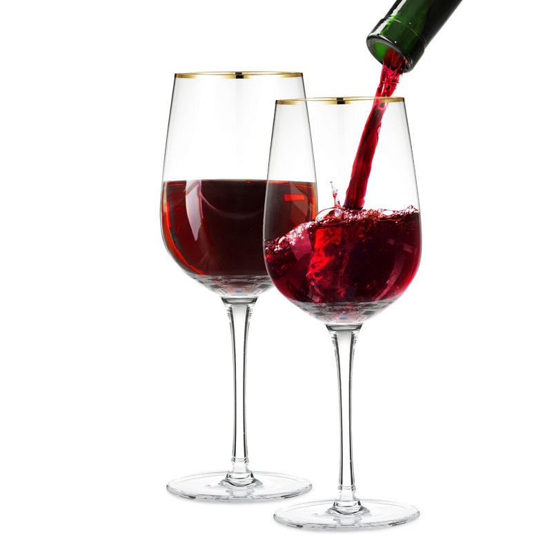 Handmade Crystal Wine Glasses with Gold Trim, Set of 2