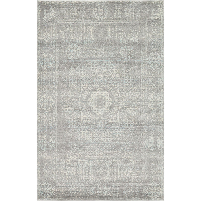 Tapis à motif oriental gris Kasha, Rectangle 4 pi x 6 pi