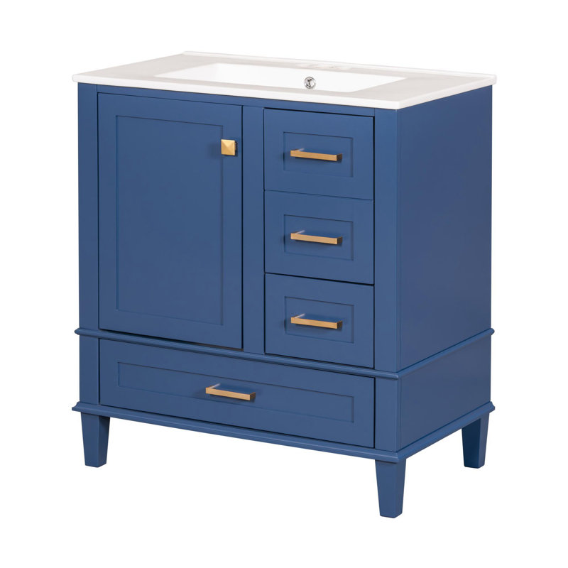 Meuble-lavabo autoportant 30 po, Bleu, Or