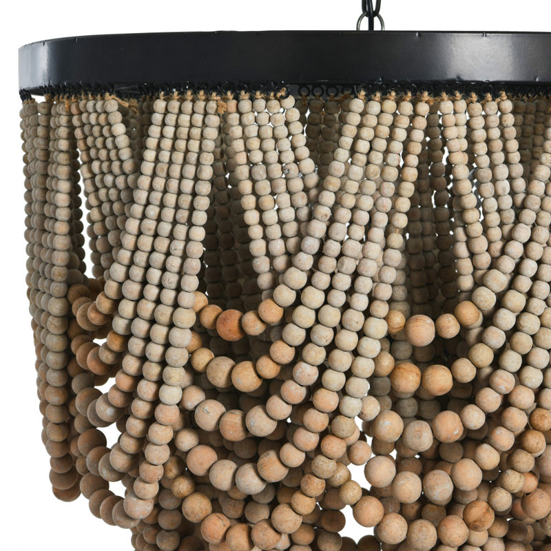 Lustre perlé en bois à 2 niveaux, Cream