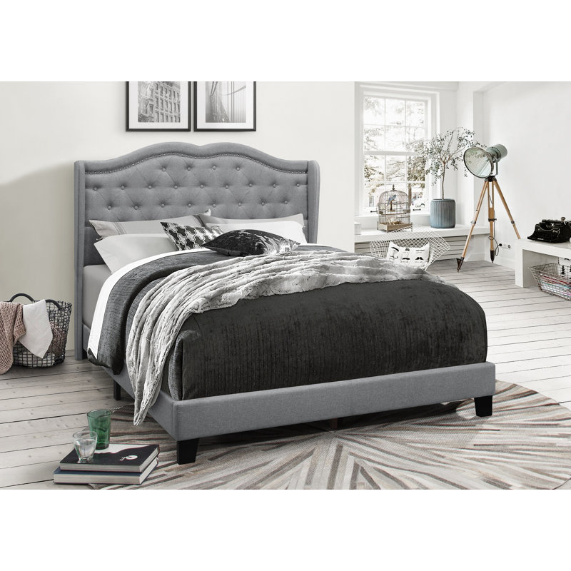 Malave Upholstered Standard Bed, Smoke Linen