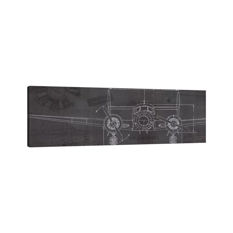 Plane Blueprint IV by Marco Fabiano - Wrapped Canvas Panoramic Print, 30.48 cm H x 91.44 cm W x 1.91 cm D