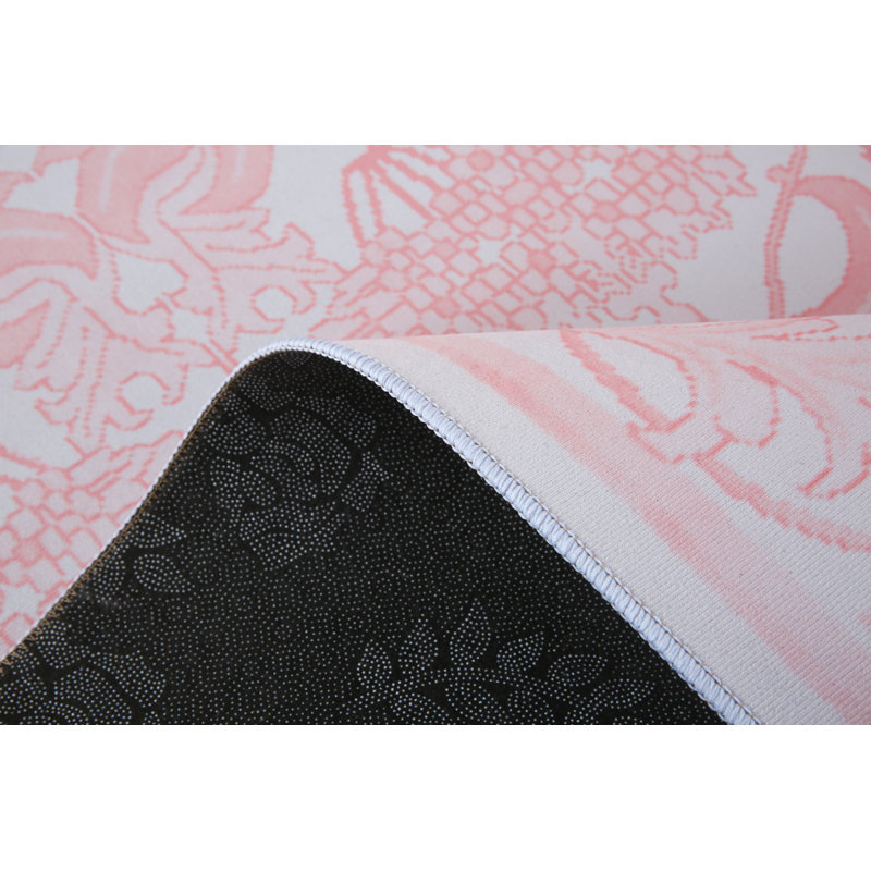 Pink William Morris Washable Runner with Built-in Padding and Non-Slip Backing, Rectangle 6' x 9'