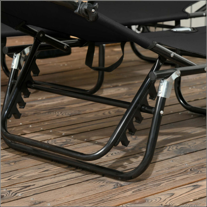 Folding Chaise Lounge Pool Chairs, Outdoor Sun Tanning Chairs With Canopy Shade, Reclining Back, Steel Frame And Side Pocket For Beach, Yard, Patio