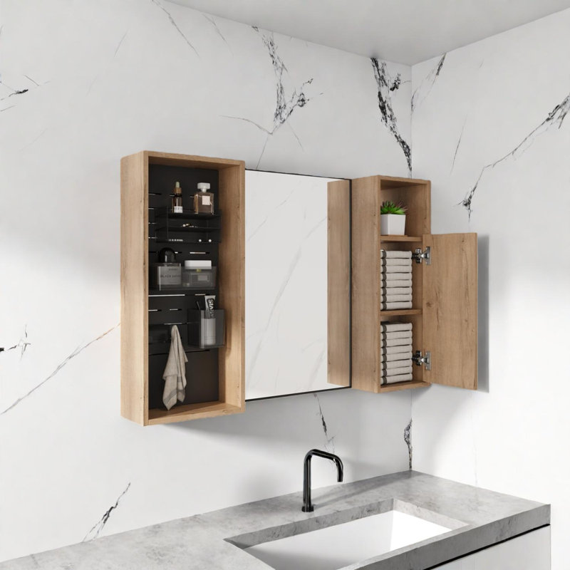 Ensemble d'armoire à pharmacie murale 41,31 po avec rangement, armoire à pharmacie à porte miroir, contreplaqué