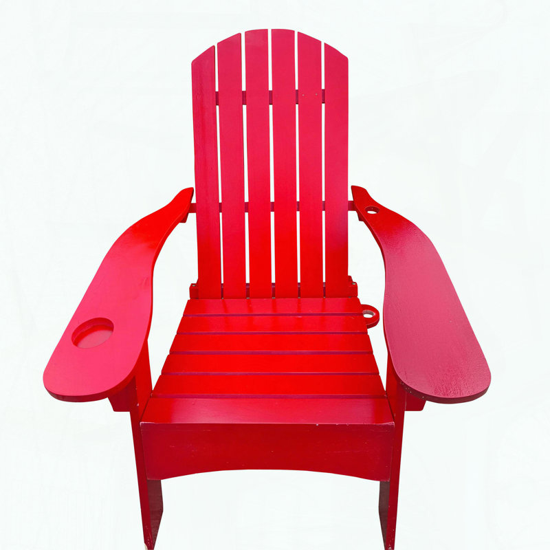 Chaise Adirondack avec trou pour parasol, bois franc massif et siège incliné, Rouge