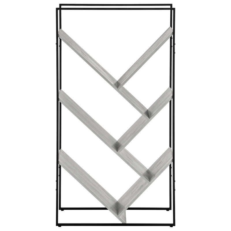 Contemporary 3 Bookcase In Grey Laminate And Black Metal, 60.62" For Office & Bedroom 3 Tier , Metal Look, 60"H