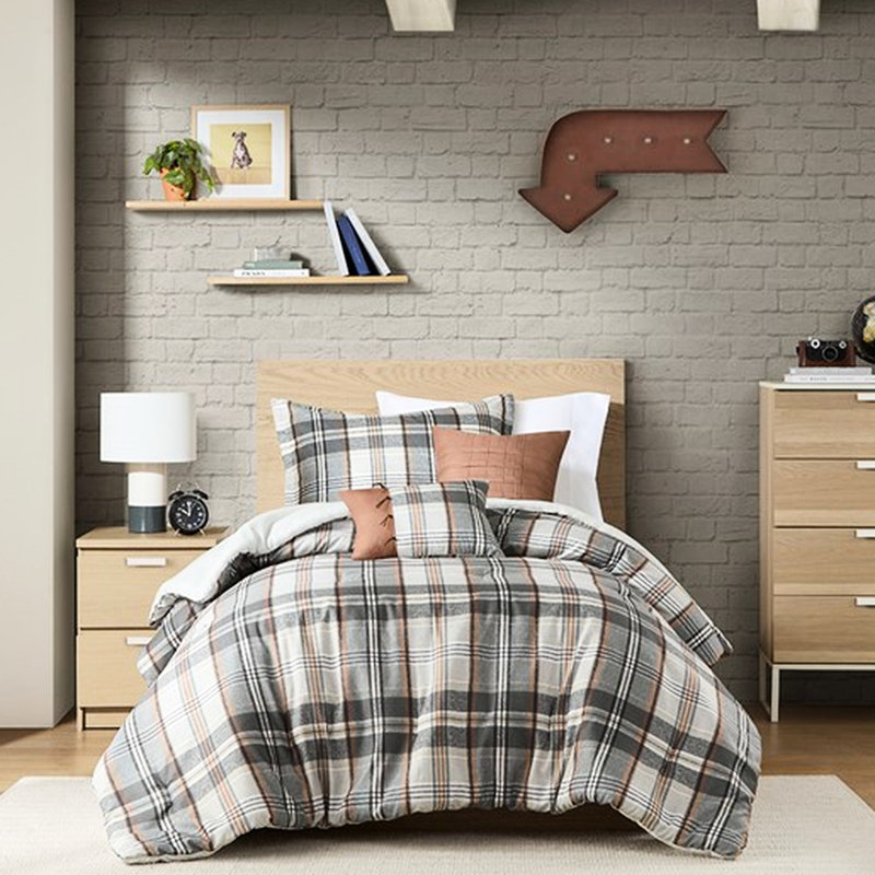 Édredon double / grand écossais, rembourrage, 2 taies décoratives, coussins décoratifs, housse en microfibre lavable à la machine, literie de style élégant