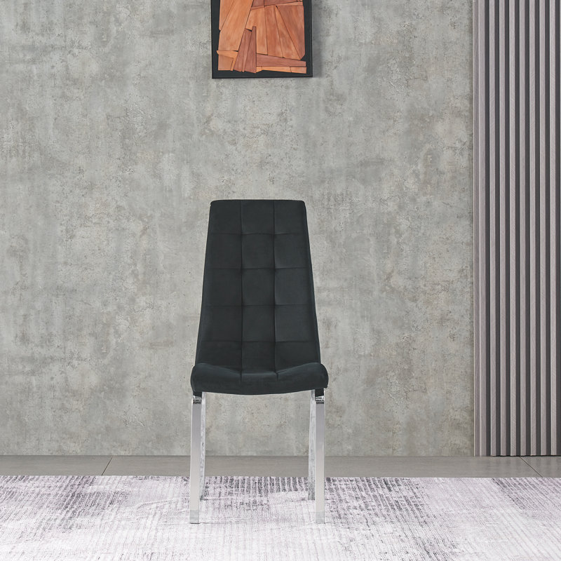 Canasia 47cm H Tufted Velvet Upholstered Side Chair, Black