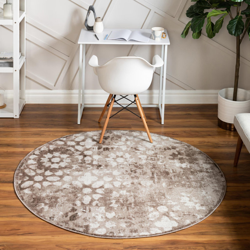Brandt Floral Area Rug, Brown/Cream, Round 7'