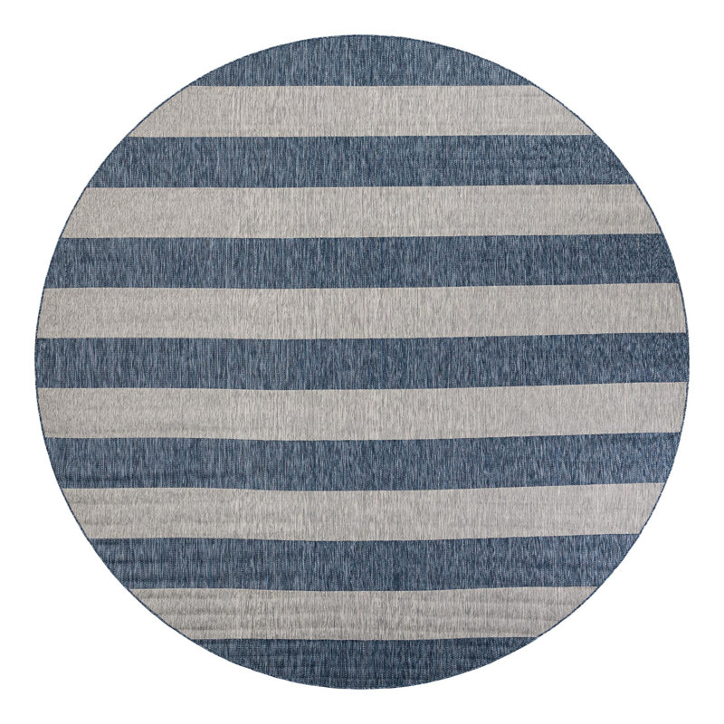 Simoes Striped Blue/Gray Indoor / Outdoor Area Rug, Round 10'