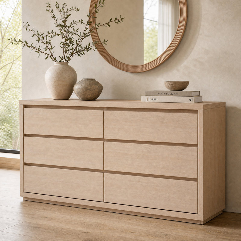 Fere 60" W 6-Drawer Dresser, Ivory White
