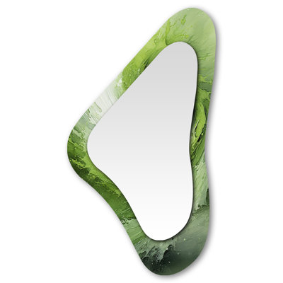 Yanis Green and white whsipering abstract spiral  III - Abstract Spirals Unique Shape Wall Mirror, Modern Asymmetrical Decorative Mirror, Printed Metal Art