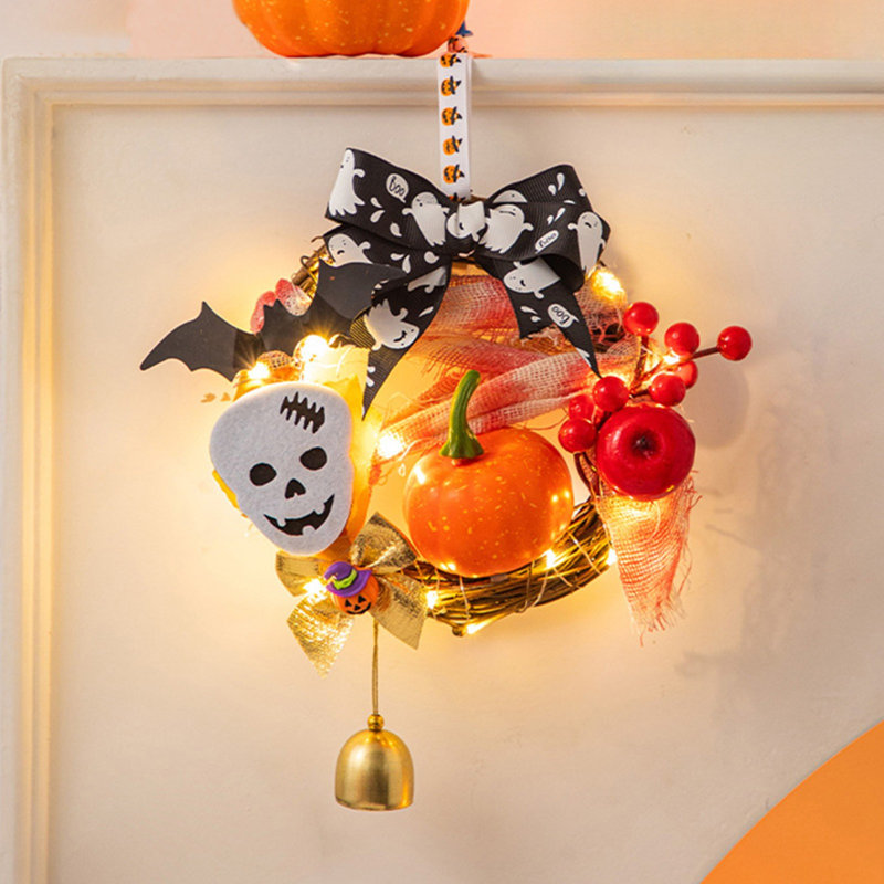 Couronne d'Halloween avec lumières Spooky Pumpkin Ghost, B