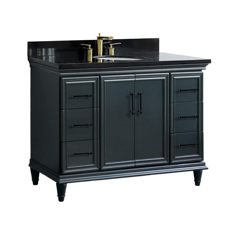 Meuble-lavabo simple en granite et lavabo ovale, 49", Noir galaxie