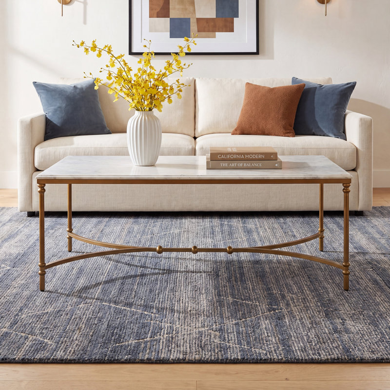 Libertine Genuine Marble and Metal Coffee Table, Gold 