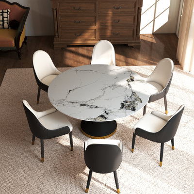 Ensemble de salle à manger moderne à 6 personnes avec base en piédestal Benedic