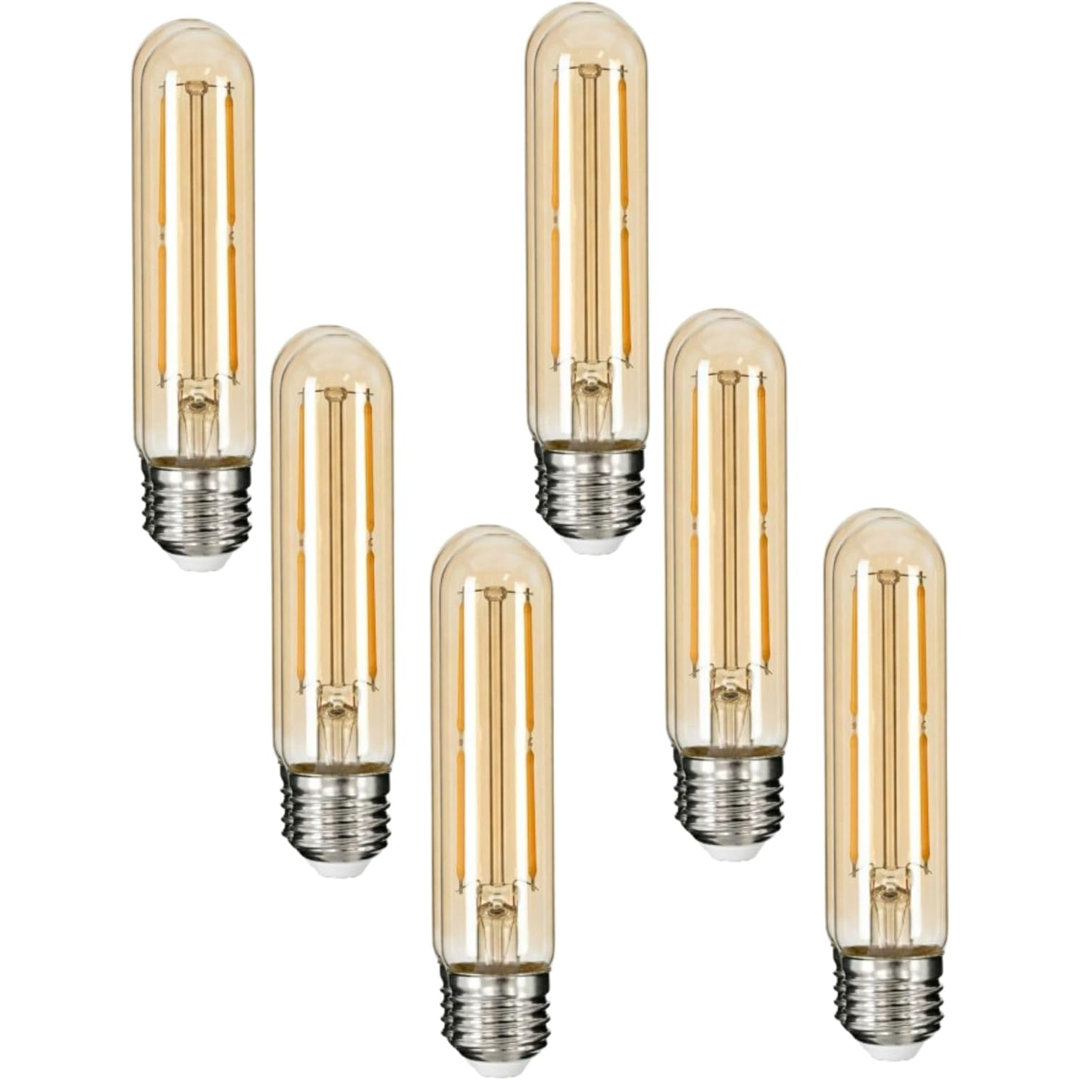 LEDSone Pack 6, LED Tubular  4W (40W Equivalent) Dimmable 2700K WarmWhite AmberGlass 450 Lumen | ES Screw LED Filament Vintage Bulb for Long Cage Lamp
