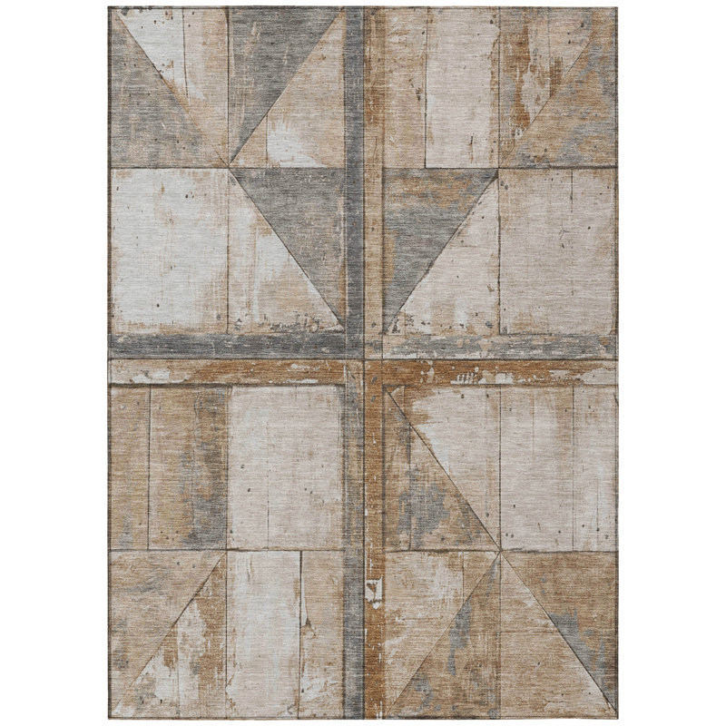 Machine Washable Indoor/Outdoor Xhevrie Copper Rug, Rectangle 10' x 14'