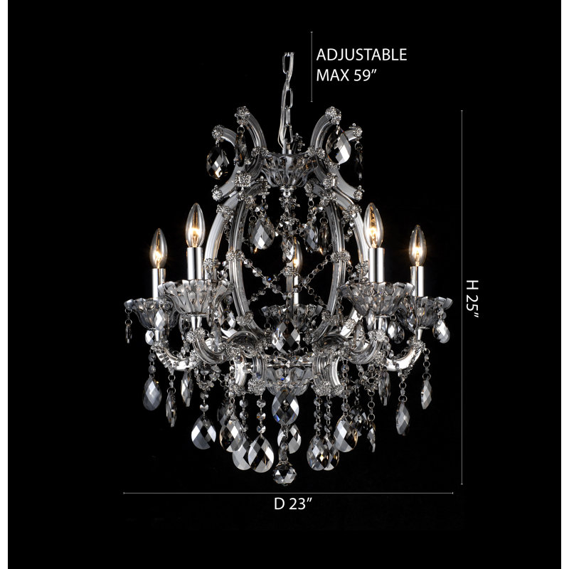 Lustre 5 lumières en chrome avec cristaux fumée, Chrome