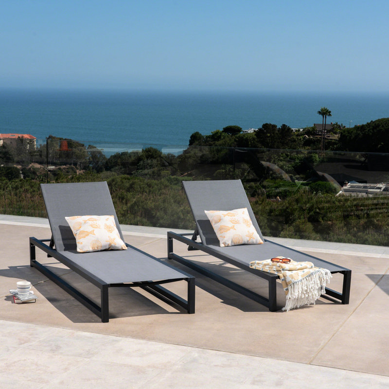 Chaise longue 2 pièces - Maille respirante, aluminium robuste, zone de soleil 2 respirante, Garden Relax