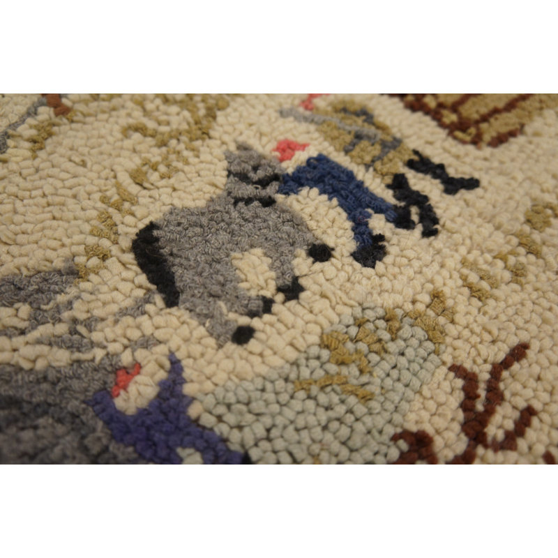 Small Antique Pictorial Cabin Farm Scene American Folk Art Imagery Hooked Rug