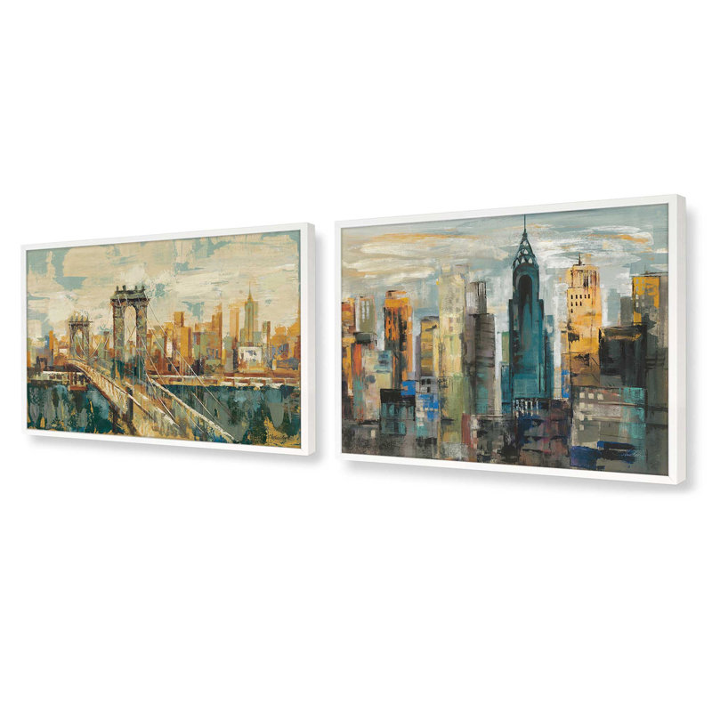 Ensemble de 2 impressions City Skylines, 12 po x 8 po, Impression encadrée, Blanc opaque
