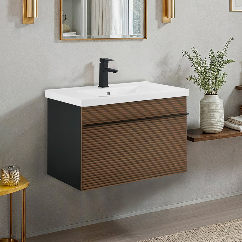 Ensemble de meuble-lavabo mural flottant et mural de 30 po Barham
