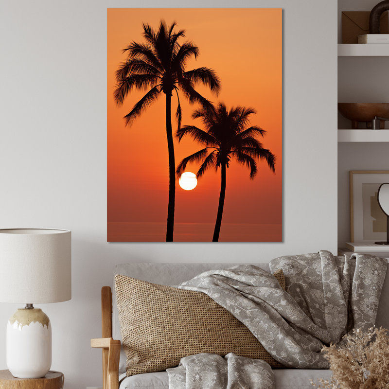 Palmier crépuscule tangerine coucher de soleil II, H 44 po x l 34 po x P 1,5 po, Toile tendue