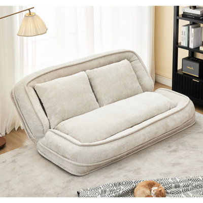 Fauteuil-lit double convertible pour lit double pour chien avec 5 positions réglables pour les activités familiales et la lecture Chenille Beige