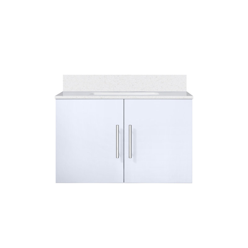 Meuble-lavabo brillant avec plateau en quartz blanc