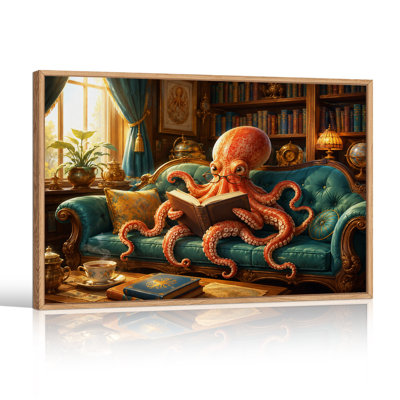 «Orange Octopus», lecture sur toile sarcelle, art mural d'Halloween