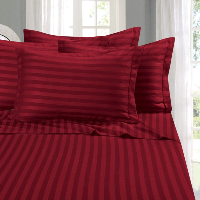 Microfiber Percale Striped Sheet Set, Burgundy, California King Sheet Set with 2 Pillowcases