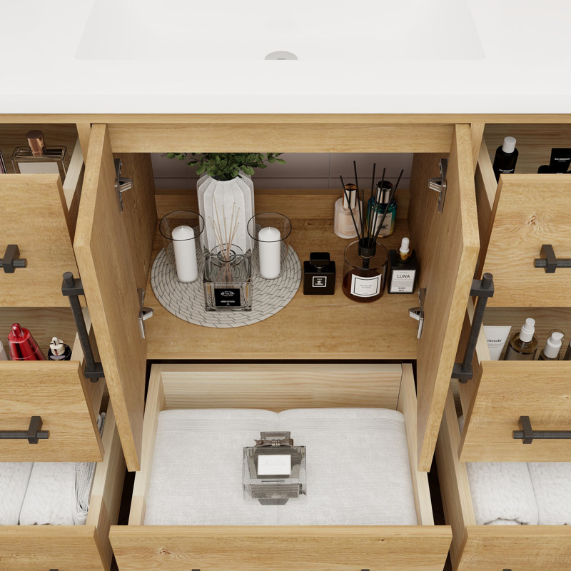 Victoria Oak Finish Freestanding Single Bathroom Vanity with Acrylic Top