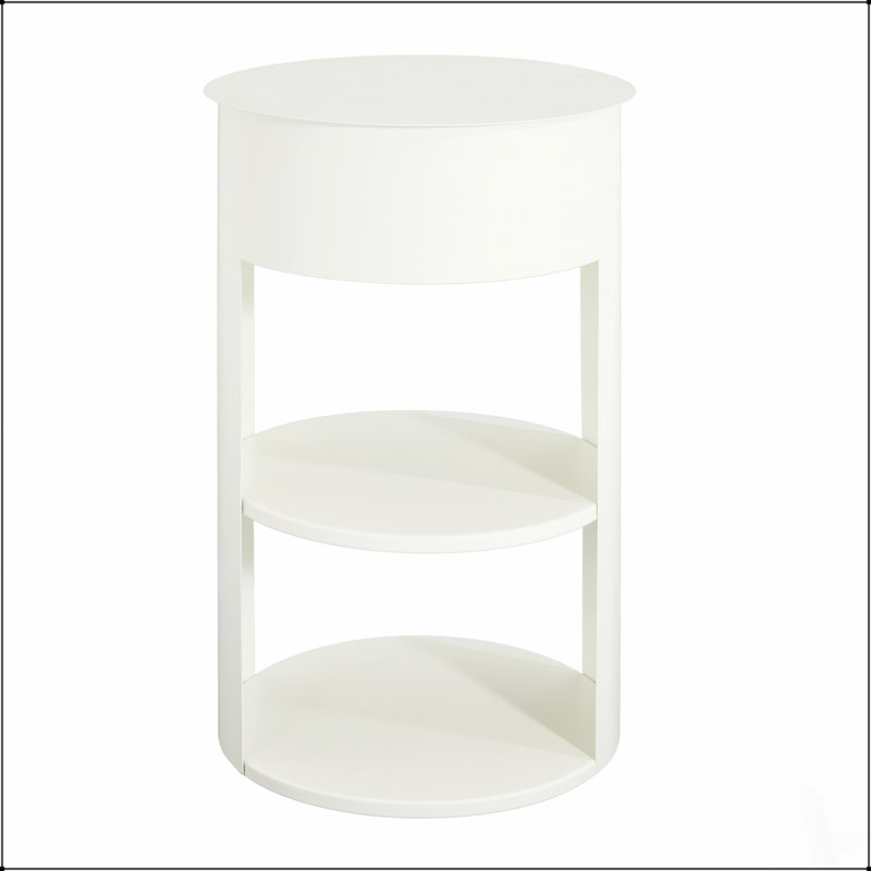 Table d'appoint ronde d'intérieur en métal à 3 niveaux avec porte coulissante pour espaces modernes et minimalistes