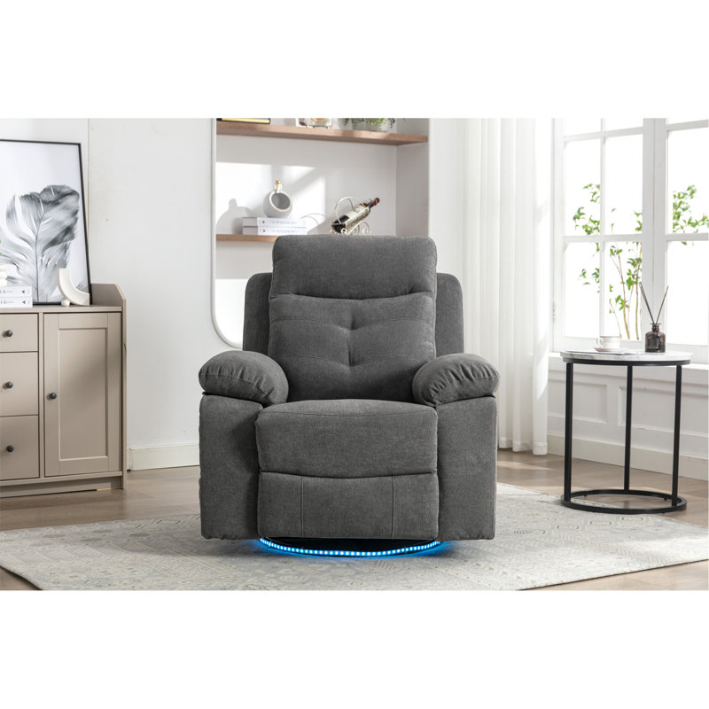 Power Recliner Glider Chair With Bluetooth Speaker 270 Degree Swivel With LED Light Side Arm With Storage Pockets USB+Type C Charging Port Button Control Retractable Footrest Adjustable Backrest DG