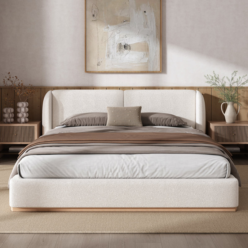 Structure de lit en tissu avec tête de lit tapissier Boucle, Grand