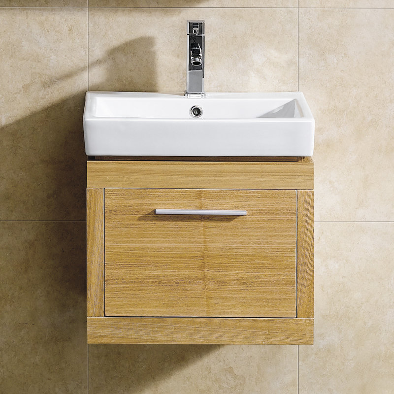 Ensemble de meuble-lavabo de salle de bain simple fixé à un mur 20 po Mcquay, Érable clair