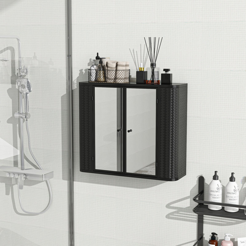 Armoire de salle de bain murale noire avec miroir, Noir antique