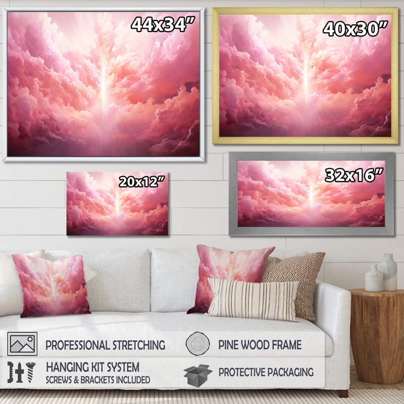 «Ascension Aura Christianism Art I», reproduction sur toile, Cadre flottant blanc, H 34 po x l 44 po x P 1,5 po