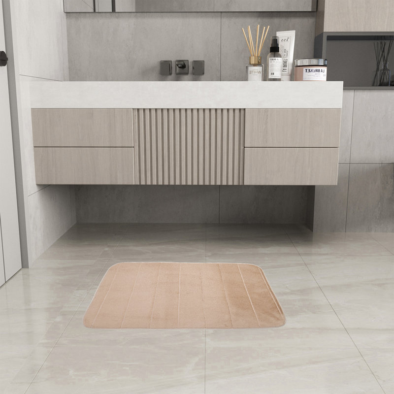 Ensemble de tapis de bain en mousse viscoélastique 3 pièces, ensembles de tapis de salle de bain à absorption d'eau rapide pour douche de baignoire, meuble-lavabo et base de toilette, beige