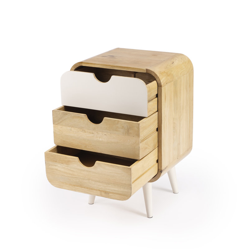 Table de chevet 3 tiroirs Delainy, Blanc