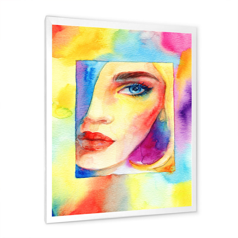 " Fashion Model With Vivid Make Up XI ", 12" H x 8" W x 1" D, White Floater