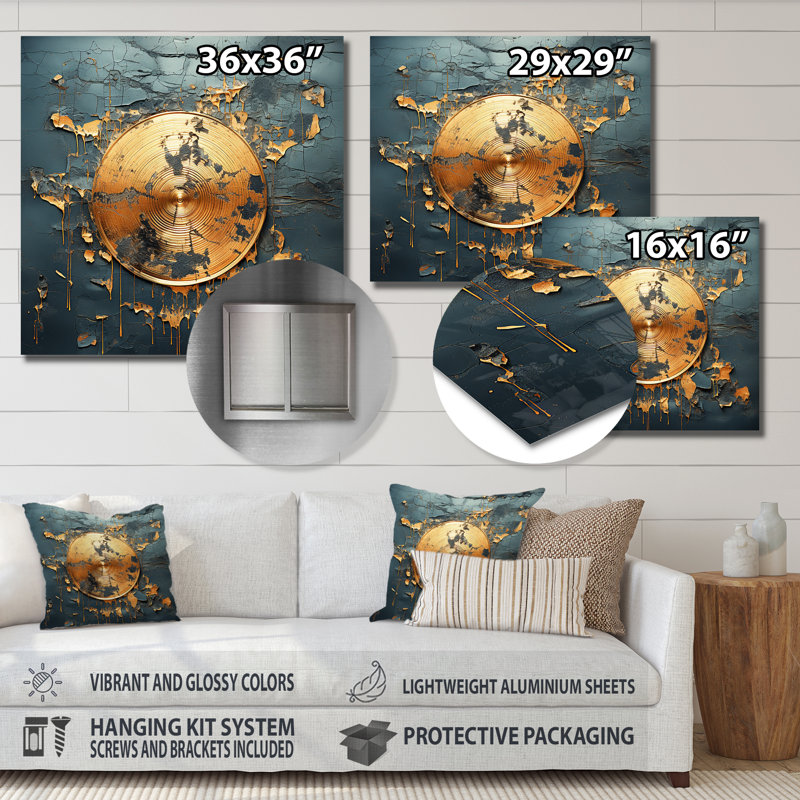 Gold And Grey Vinyl Record Melody IV - Vinyl Records Metal Wall Art, 36" H x 36" W