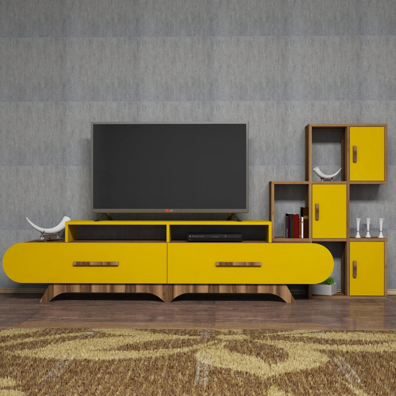 Alcesta Entertainment Centre for TVs up to 70", Walnut/Yellow