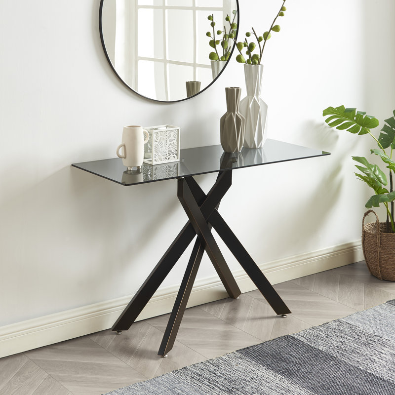 45.3'' Glass Top Console Table, Black