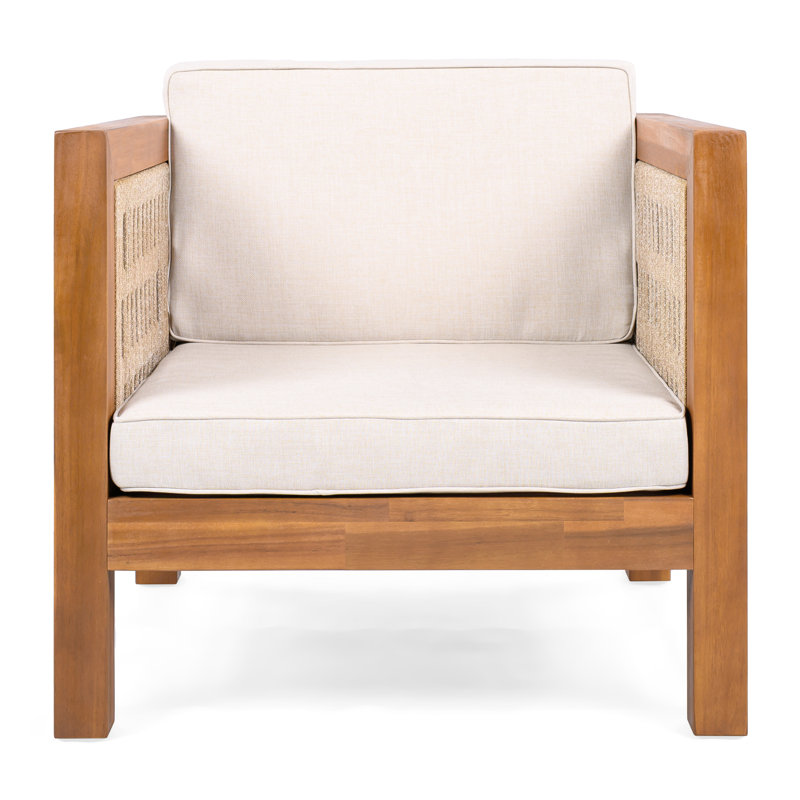 Fauteuil de patio d'extérieur avec coussins, Mélange de corde brune / finition teck, 2