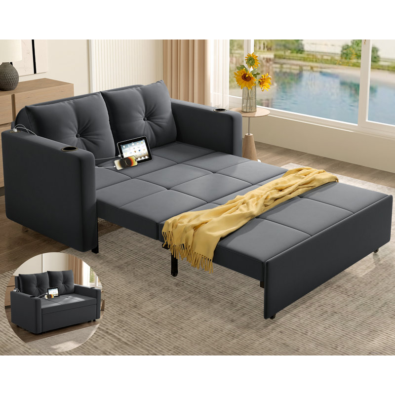 Canapé-lit convertible 56 po 3-en-1 en velours, Gris