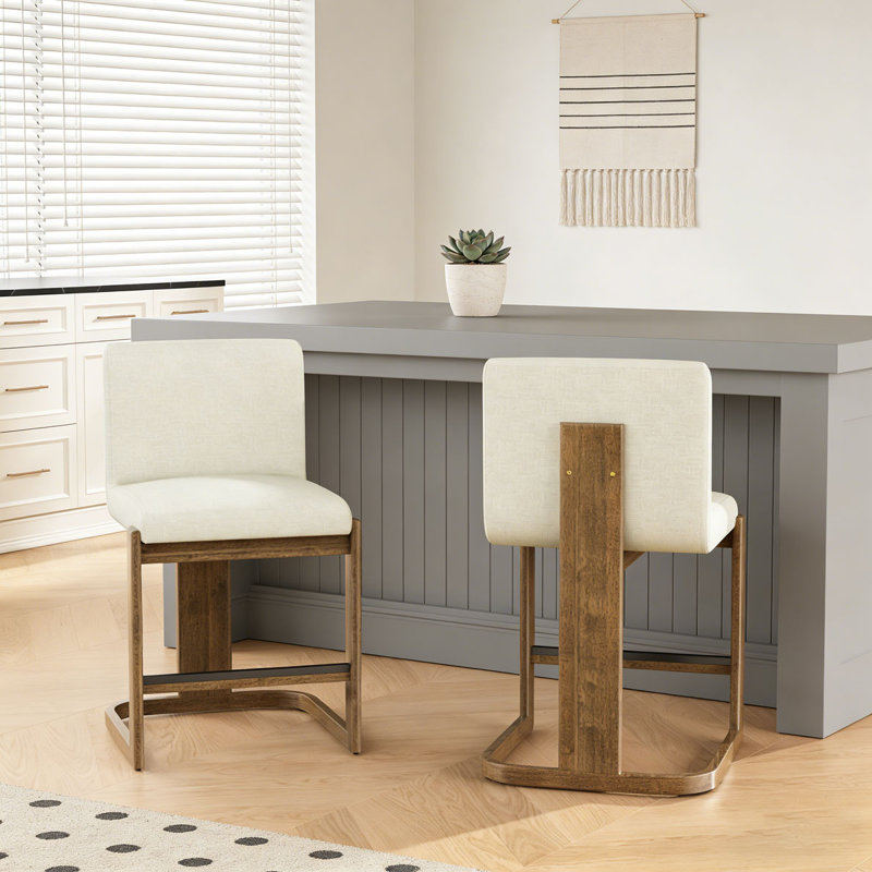 Ensemble de tabourets de bar modernes, Beige, noyer