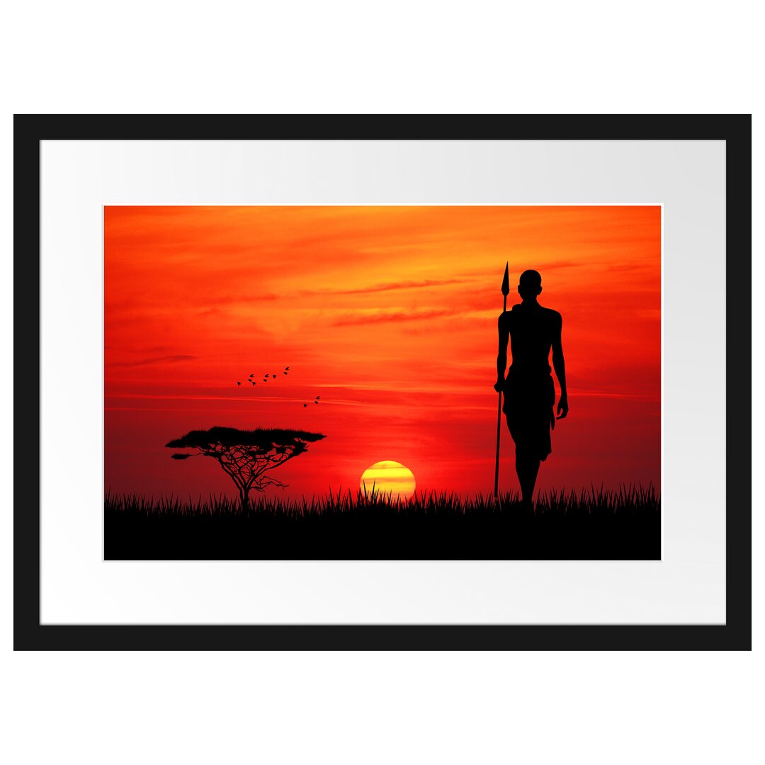 Gerahmtes Poster Roter Sonnenuntergang in Afrika